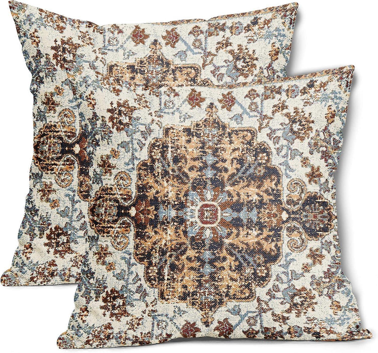 Tan Blue Brown Ethnic Boho Pillow Covers 20X20 Inch Bohemian Carpet Vintage Pillow Cases Black Grey Terracotta Throw Pillows Set of 2 Home Decor for R