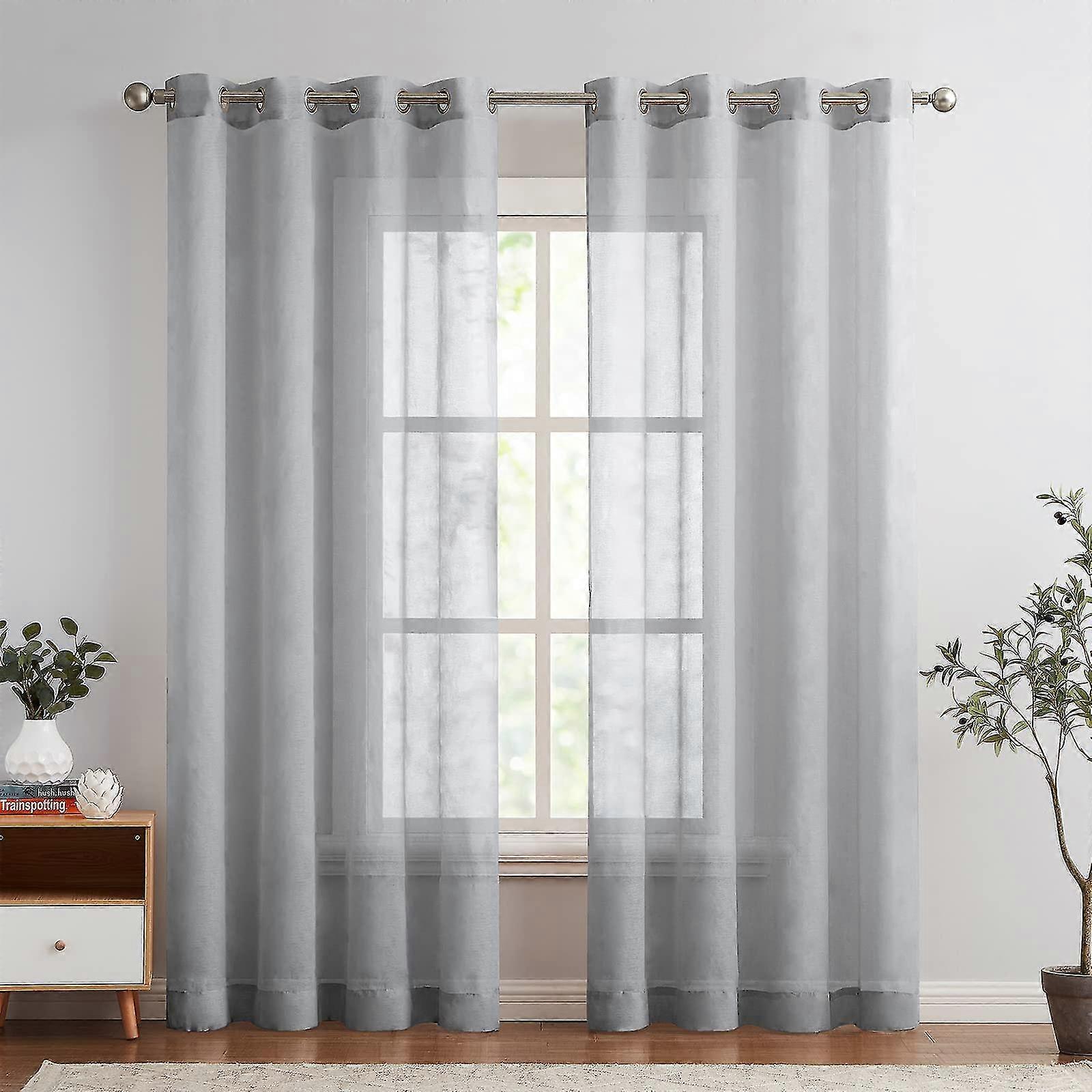 Sheer Curtain With Eyelets, Transparent Curtain, Pack Of 2, Grey, 1.5*2.5m