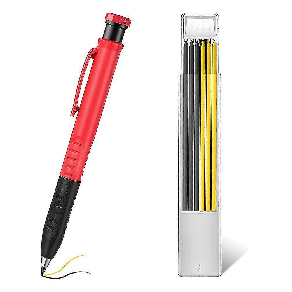 Mechanical Carpenter Pencil With 6pcs Black And Yellow Refills,for Carpenters Scribers Woodworkers