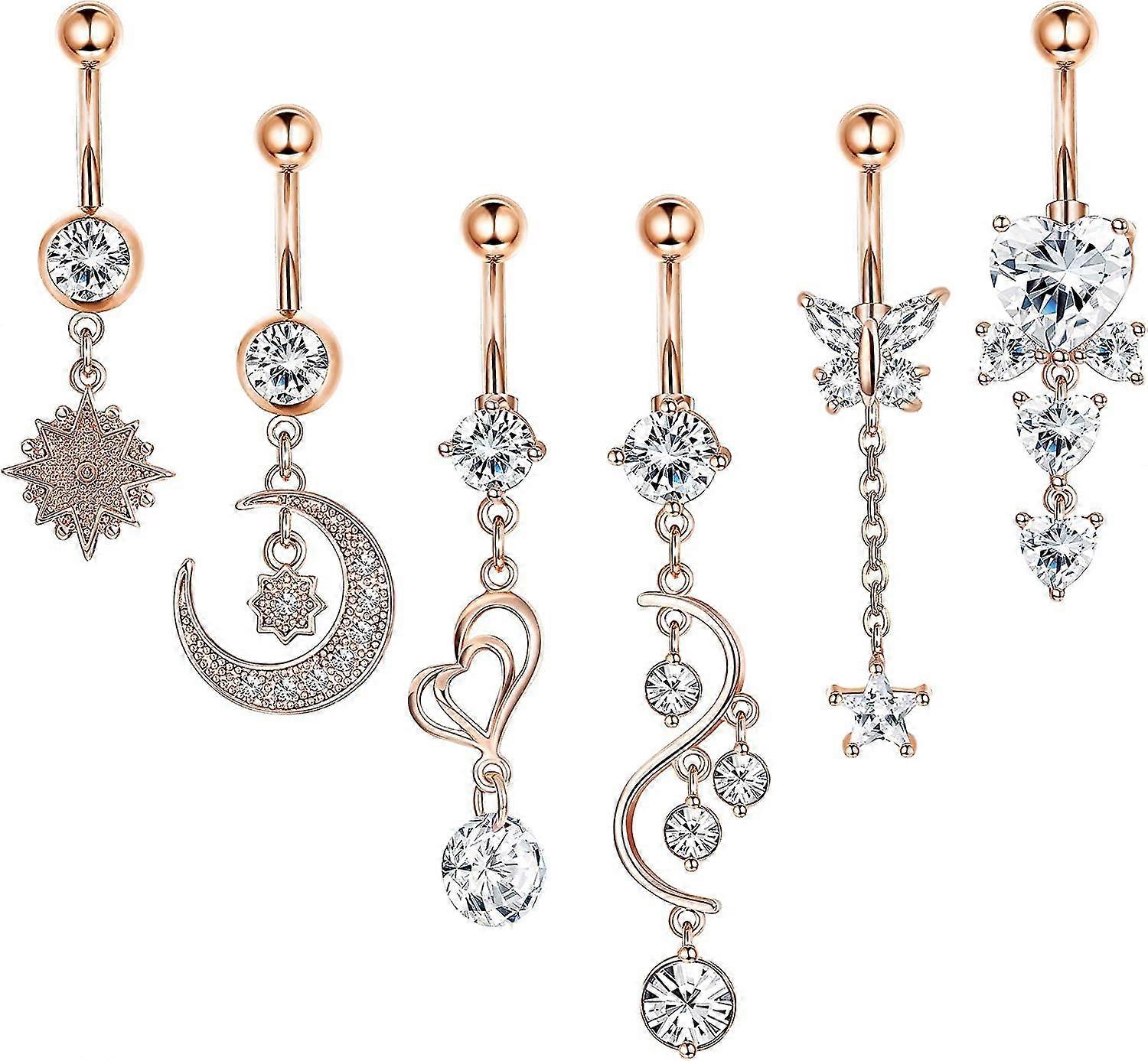 6pcs Belly Button Rings Dangle,surgical Steel