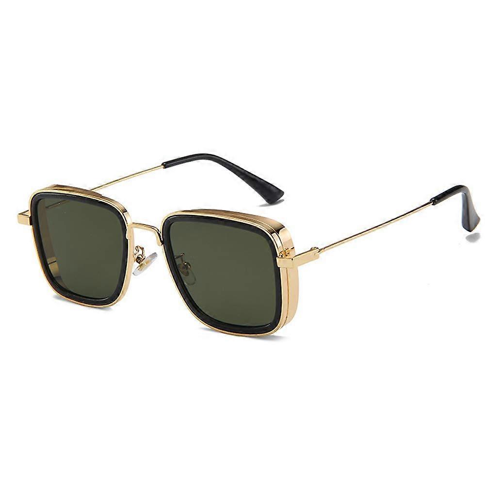 Square Metal Frame Classic Sunglasses,Punk Dark Green Sunglasses
