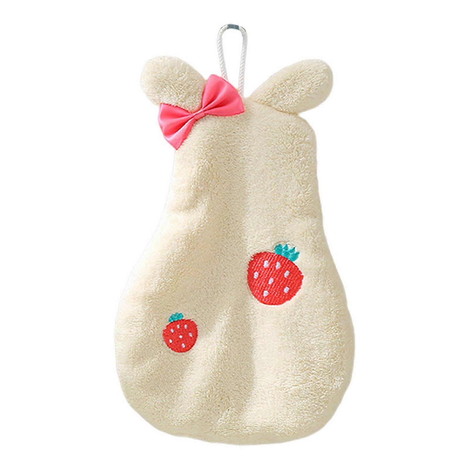 Hand Towel Super Absorbent Cartoon Shape Quick Dry Extra Soft with Lanyard Coral Fleece Double Layer Strawberry Print Hand Wipe Towel Bathroom Supplie