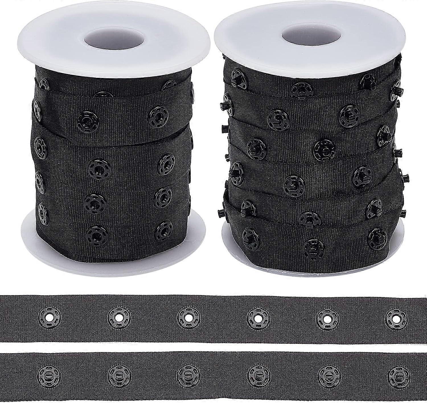 2 Rolls 10 Yards/Roll Black Snap Button Tape Polyester Snap Button Trim Sewing Snap Fastener Tape Snap Ribbon Fasteners for DIY Clothing Sewing Access