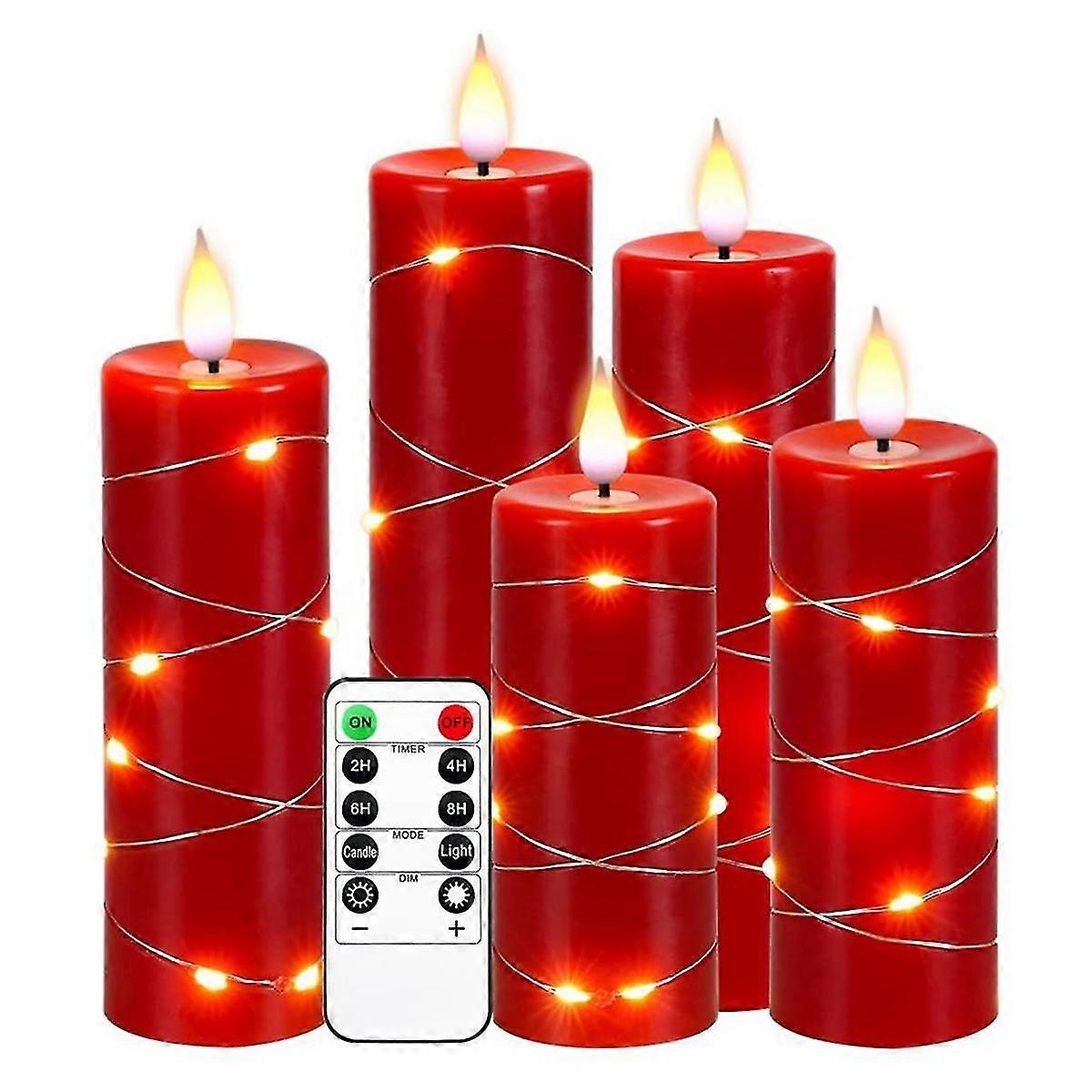 Red Flameless Candle Fairy String Light Water Drop Flame Led Flame Simulation With Remote And Timed