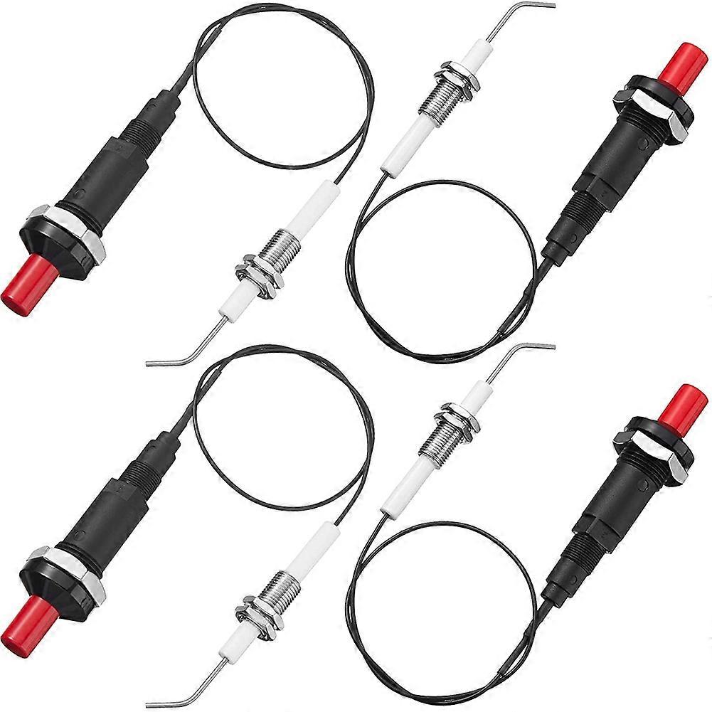 4 Pieces Propane Push-Type Piezo Igniter Kit with Threaded Ceramic Electrode Ignition Plug Wire 30
