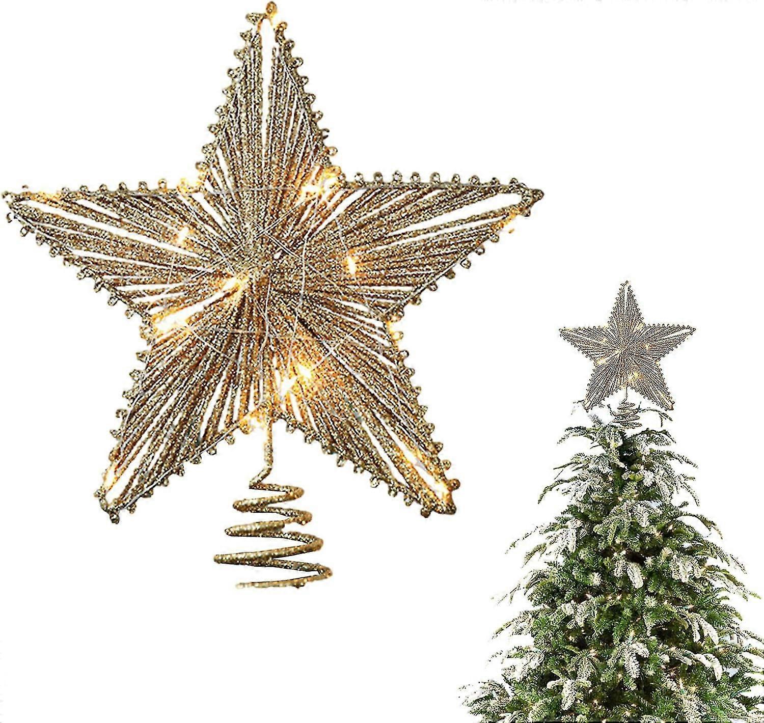 Christmas Tree Topper Star with LED String Light Gold Light up Christmas Tree Star Topper Ornament Creative Star Tree Topper compatible with Home Offi