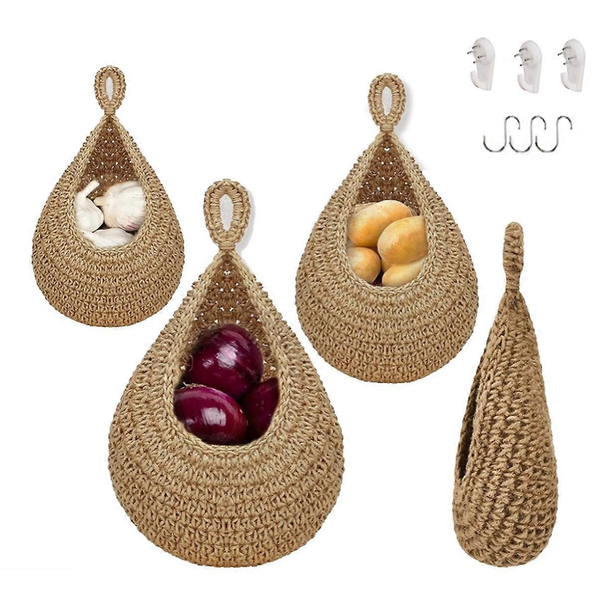 Hanging Fruit Basket for Kitchen, Boho Hanging Baskets for Organizing, Hanging Wall Fruit Vegetable