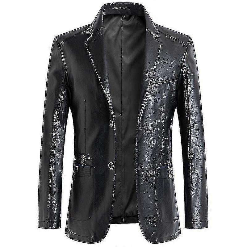 Herren Notched Revers Button Down Business Lammfell Lederjacke Blazer mit Taschen
