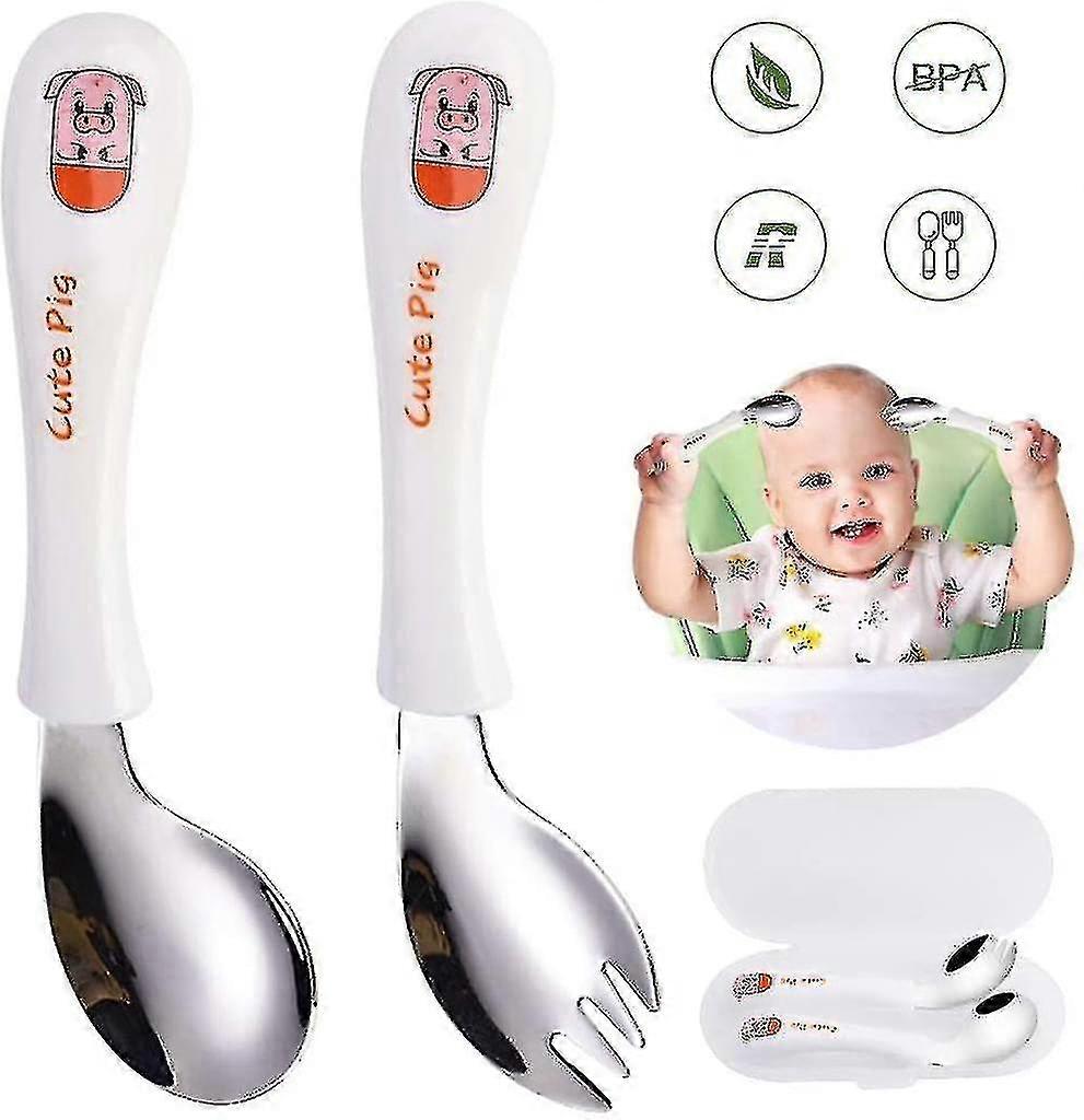 Kids Cutlery Set, Spoon Fork Tableware Set Curved Training Spoons Forks For Kids