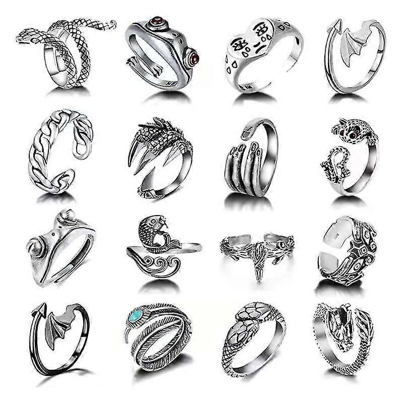 Retro Combination Ring Set Animal Frog Snake Eagle Claw Winding Adjustable Ring