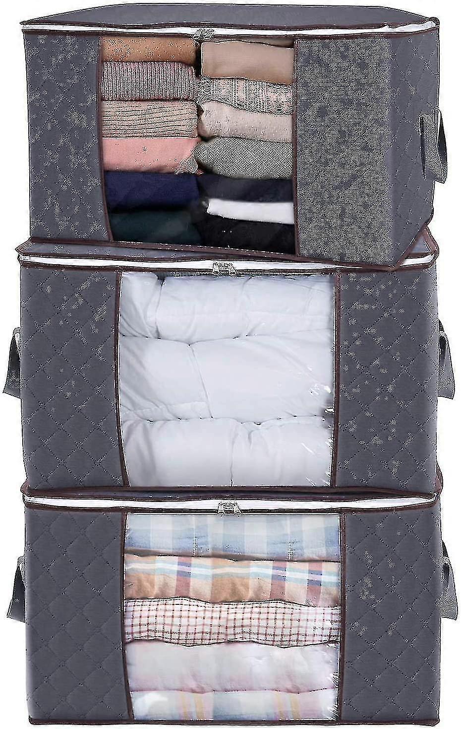 Large Capacity Clothes Storage Bag Organizer With Reinforced Handle Thick Fabric For Comforters, Blankets, Bedding, Foldable With Sturdy Zipper, Clear