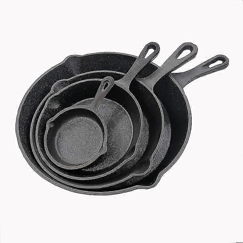 Set Of 4 Cast Iron Frying Pan, Non-stick Frying Pan With Scraper, Multifunctional Frying Pan For Home Or Outdoor Use