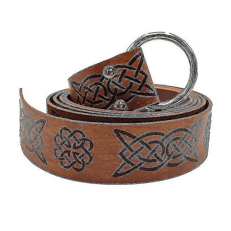 Medieval Embossed Viking Leather O-ring Belt (light Brown) bd
