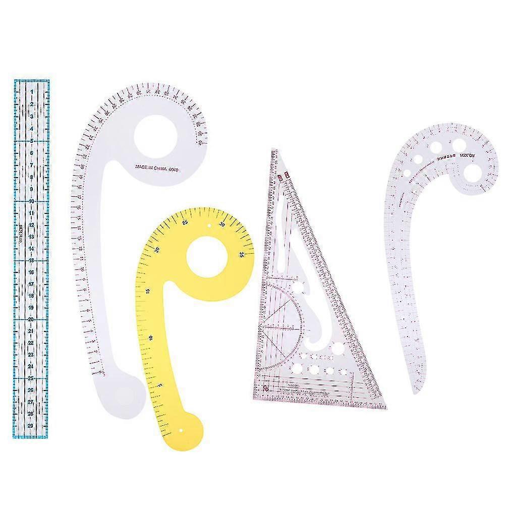 Multi-Function Plastic Curve Ruler Set for Sewing, Clothing Design and Grading - 5pcs