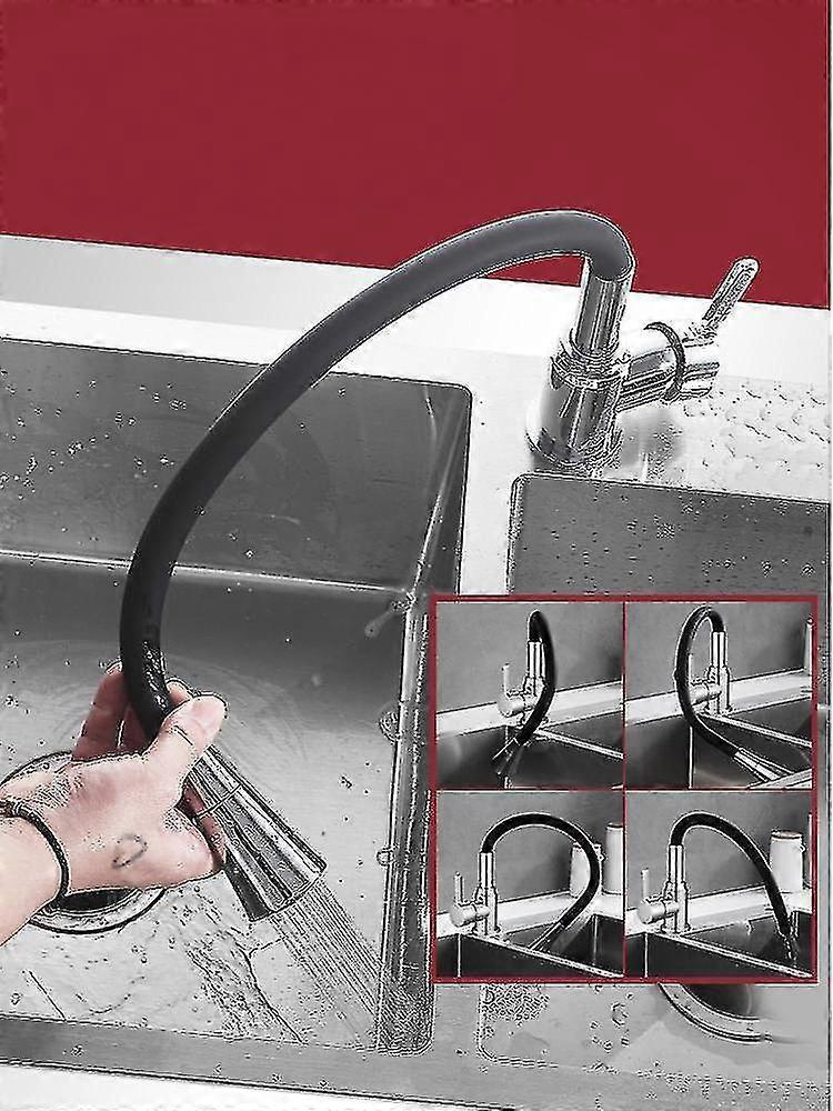 Robinet d'évier de cuisine noir, mitigeur de cuisine à levier unique, bec pivotant, robinet de cuisine, finition chromée, laiton massif avec raccords standard britanniques Universa