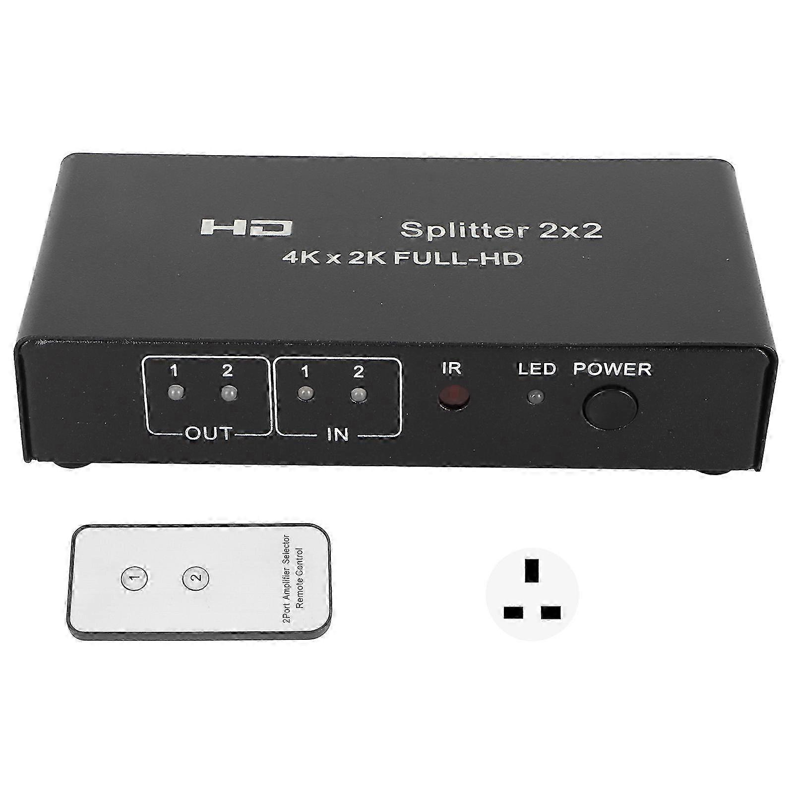 2x2 HD Multimedia Interface Splitter Professional 4Kx2K 60Hz 2 Way HD Multimedia Interface Splitter for 4K TV Set Top Box 4K Game Console UK Plug