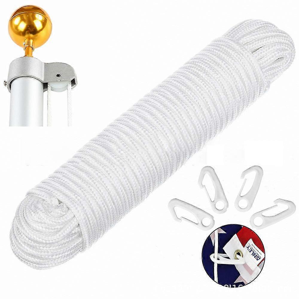 50 Ft Flagpole String Kit Nylon Rope 1 4 Inch Flagpole Line Rope With 12 Flag Pole Hooks For Swing, Flagpoles, Climbing, Camping