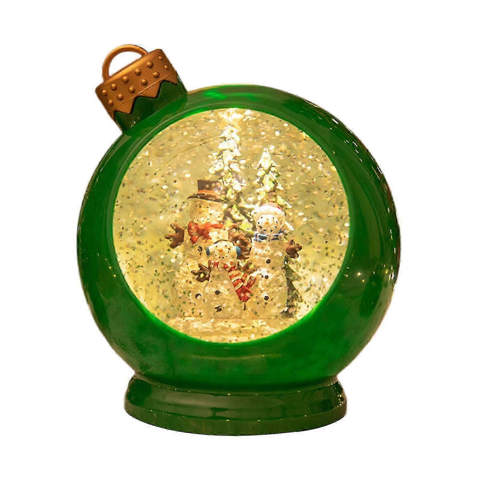 Lighted Snow Globe Lantern Crafts Snow Floats Christmas Lamp for Window Xmas green