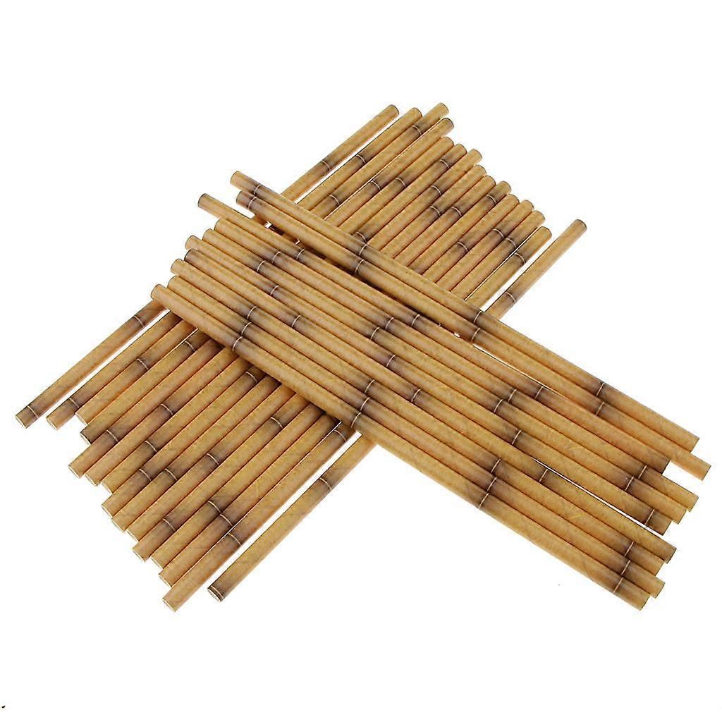 50pcs Bamboo Print Paper Disposable Drinking Straw Party Tableware