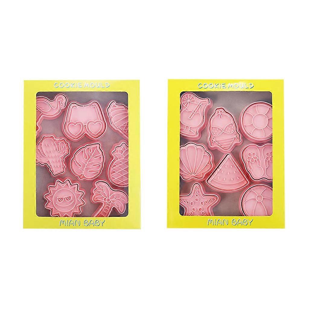 16Pcs Cartoon Summer Beach Cookie Plastic Molds Sugars Kitchen Chocolate Tool