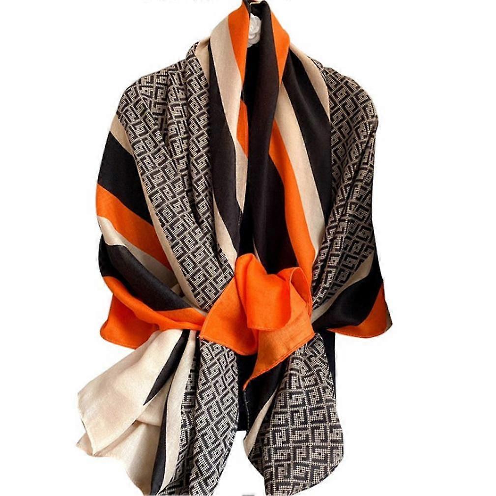 Fashion Scarf Cotton Linen Soft Shawl with Geometric Patten Spring Wrap for Lady