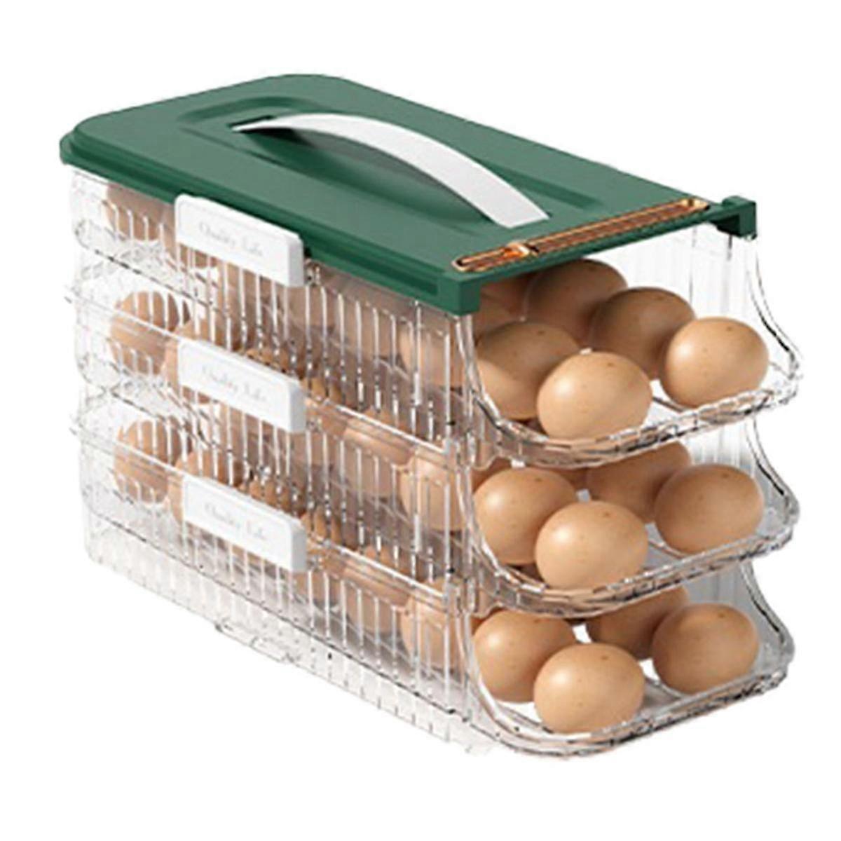 Egg Holder for Refrigerator Rolling Egg Organizer Egg Container Saving Egg Roller Dispenser Stackable Fridge Tray Green