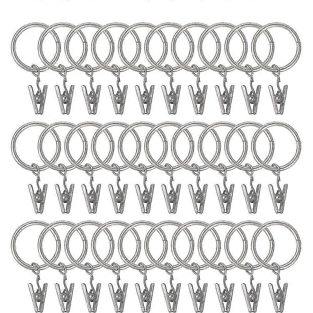 30 Pcs Curtain Rings With Clips, Rustproof Metal Drapery Ring, 28mm