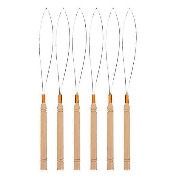 6pcs Wooden Handle Loop Crochet Micro Ring Loop Threader Hair Extension Tool