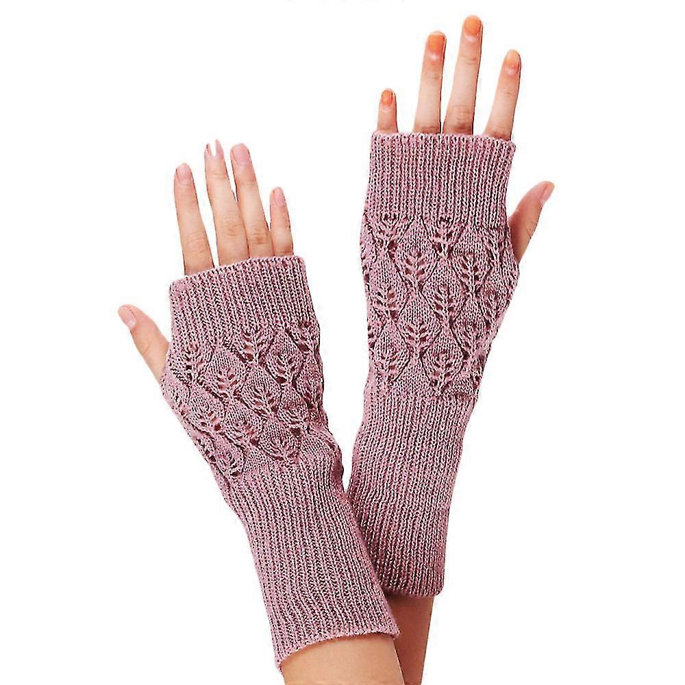 Unbrand Femmes Hiver Tricoté Long Gants Sans Doigts Poignet Bras Mitaines Chaudes Rose