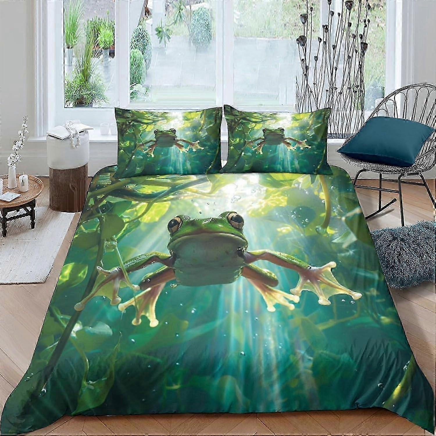 J2093 Lençóis Animal Sapo 3D Impresso Conjunto de Cama Com 2 Fronhas Capa de Edredão Com Fecho de Zíper Capa de Edredom, Capa de Colcha de Microfibra Macia Para