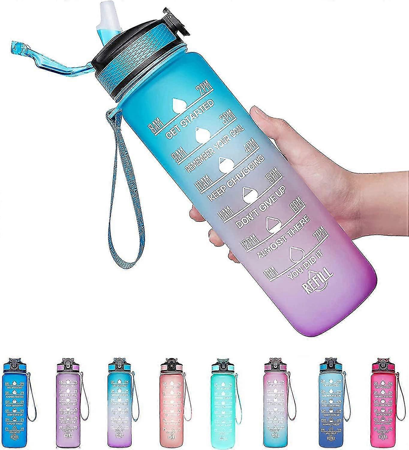32oz Leakproof Bpa Free Drinking Water Bottle With Time Marker Straw