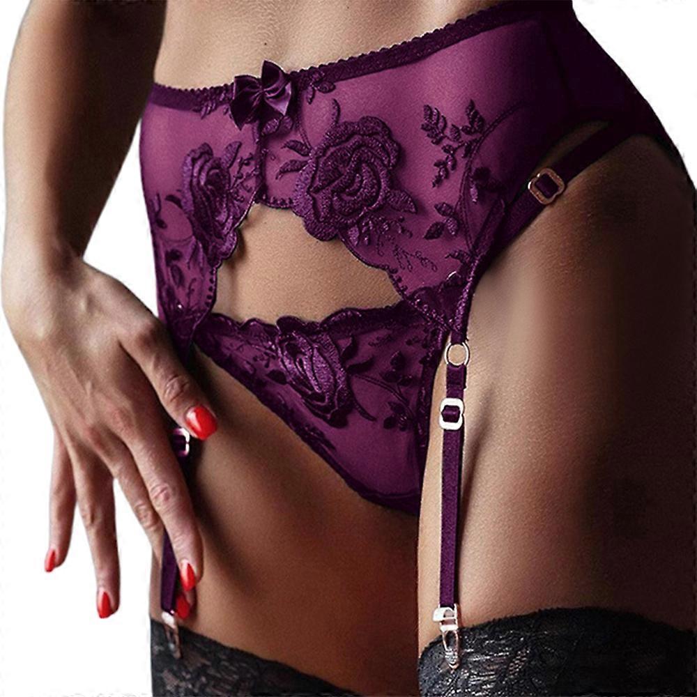 Kvinnor Erotisk blommig genomskinlig underkläder G-string Strumpeband String Thongs Underkläder Set