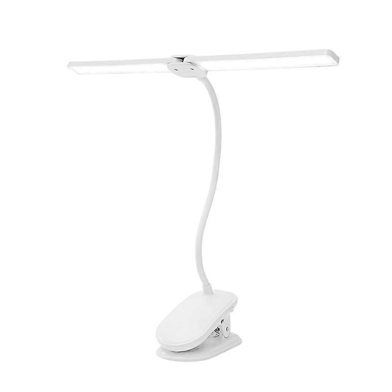 Flexible Double Head LED Clamp Gooseneck Desk Lamp, Touch Dimming Table Lamp, USB Charging, Clip-on Lamp for Desk and Computer