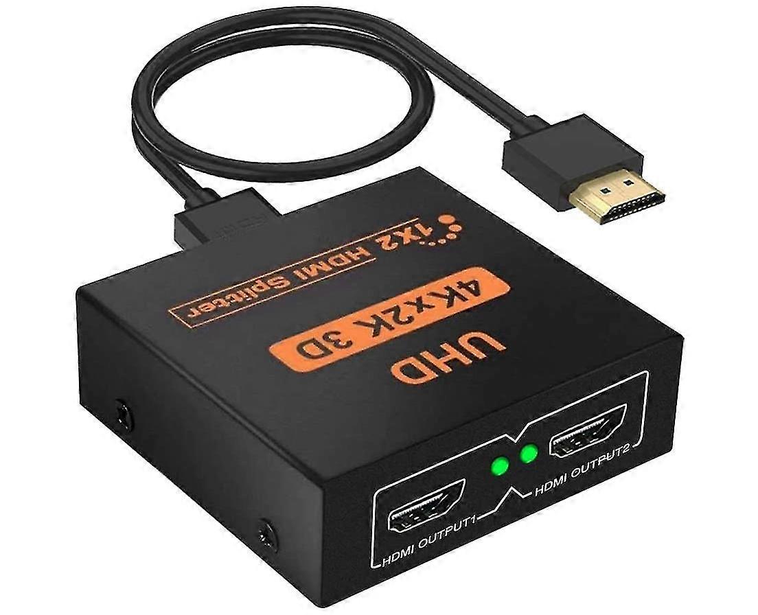 HDMI Splitter 1 σε 2 Out 3D 4K 1080P με καλώδιο USB Συμβατό PC PS3 HDTV Blu-ray Projector DVD κλπ (Μαύρο)