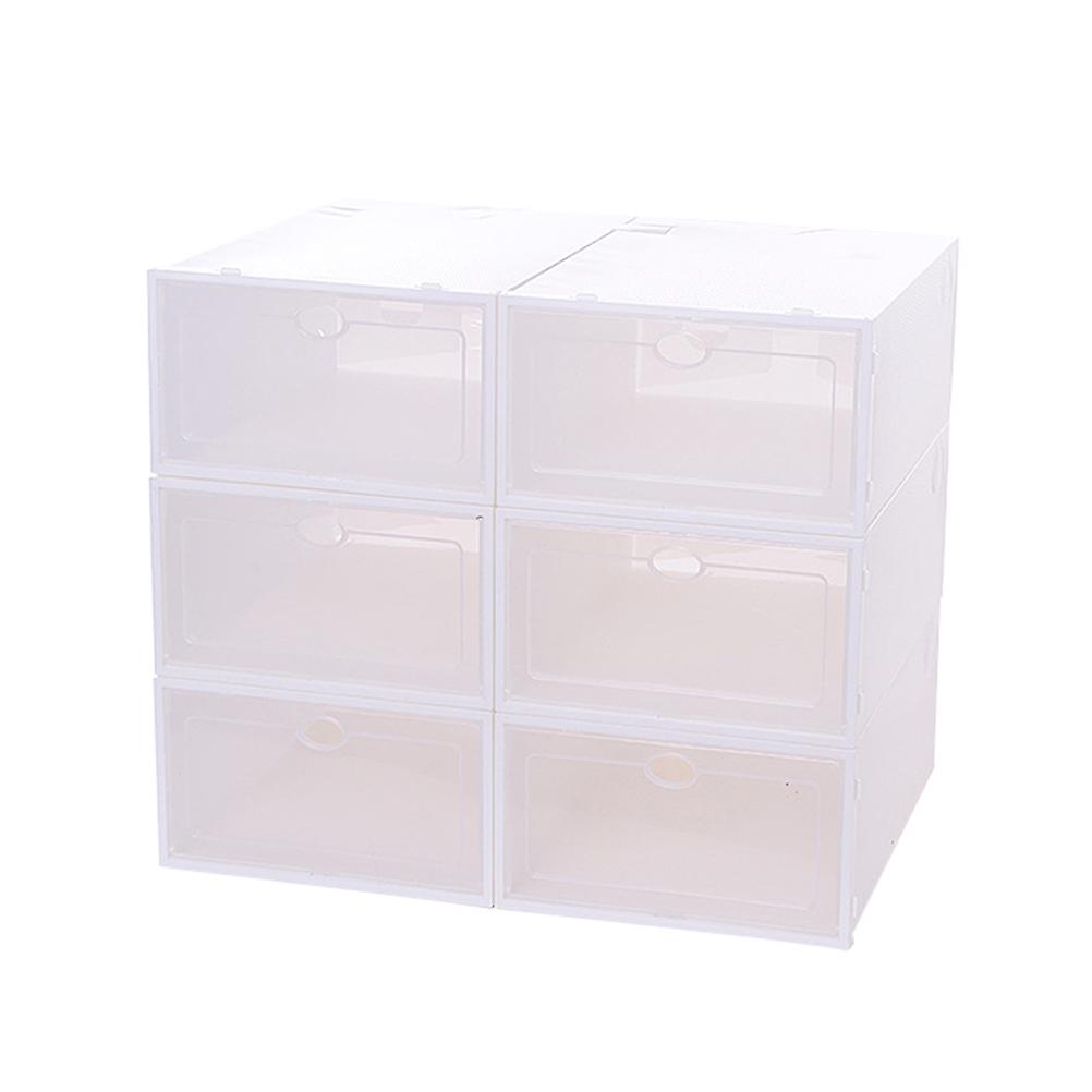 6PCS Stackable Shoes Box Thickened Transparent Shoes Storage Case Plastic Shoe Container for Men (White)