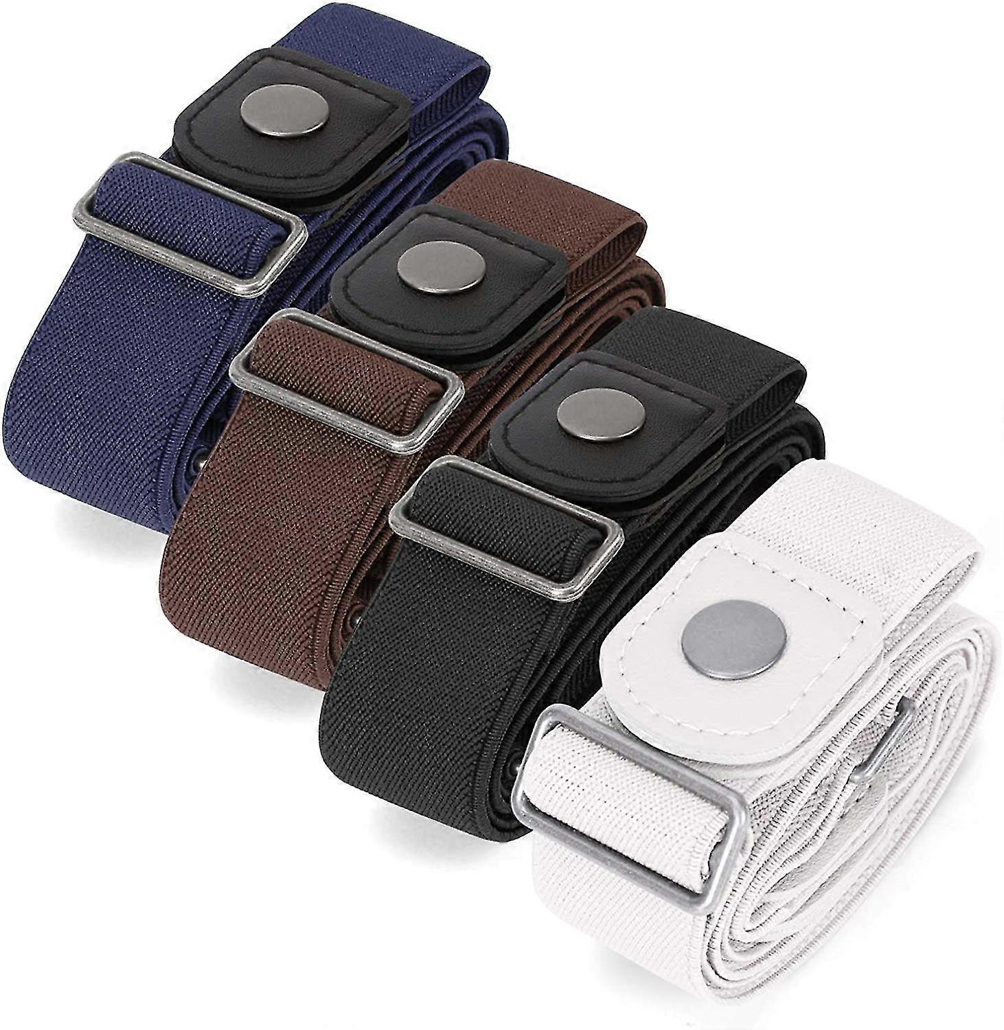 Women's 4-Piece Buttonless Invisible Elastic Belt-Black+Brown+Blue+White