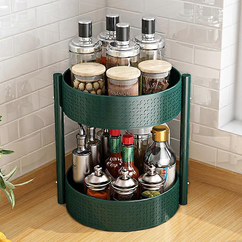 2 Tier Rotating Spice Rack Kitchen Countertop Organizer 360 Degree Rotating Storage Shelf