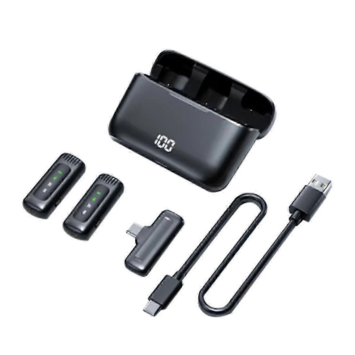 Wireless Lapel Microphone Portable Noise Reduction Audio Recording With Charging Box Type-c Interfa