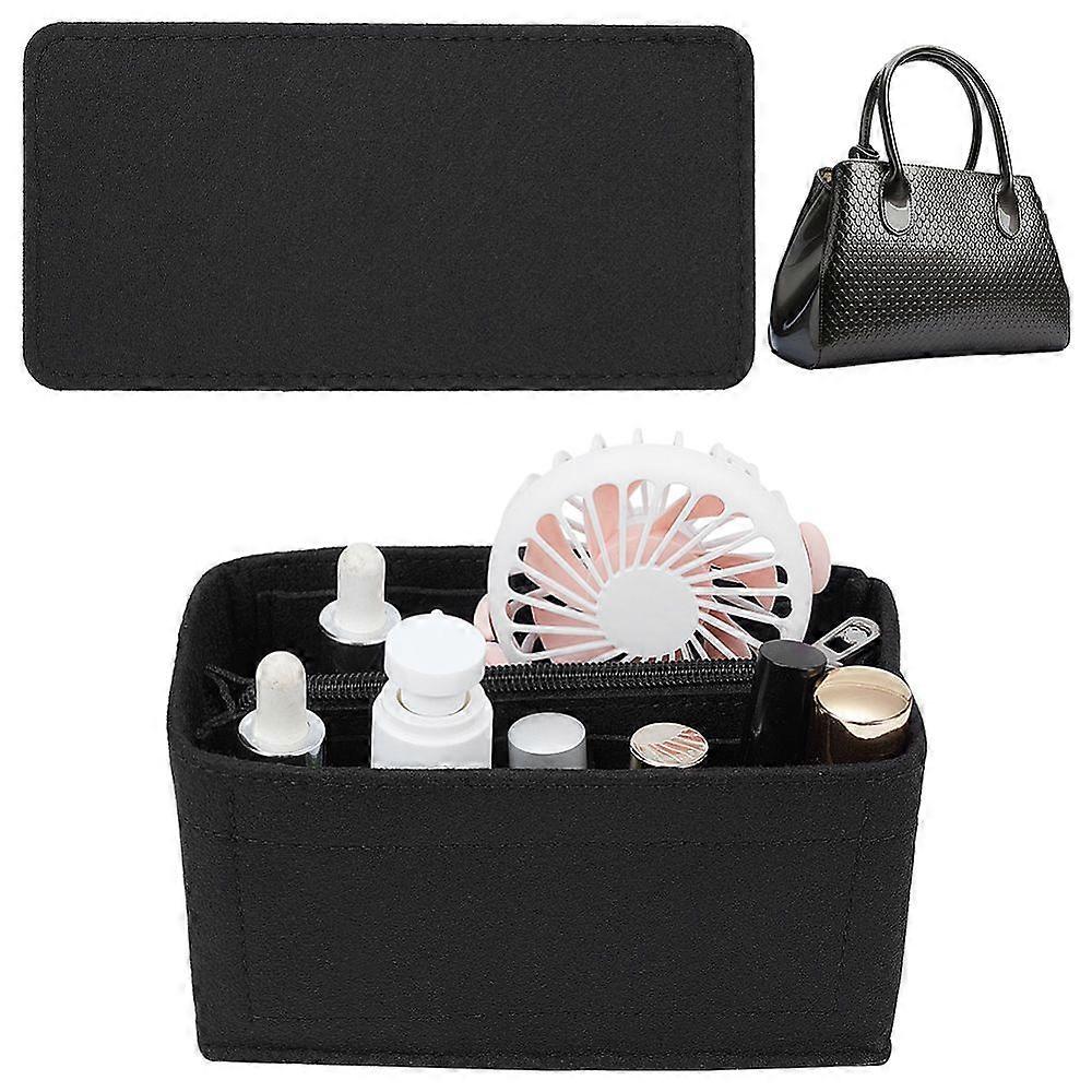 Wool & Nylon Purse Organizer Insert Sets Felt Bag Organizer with Alloy Zipper Toiletry Bag Shaper Black 17.5~18x8.5~9x0.4~9.7cm 3pcs/set