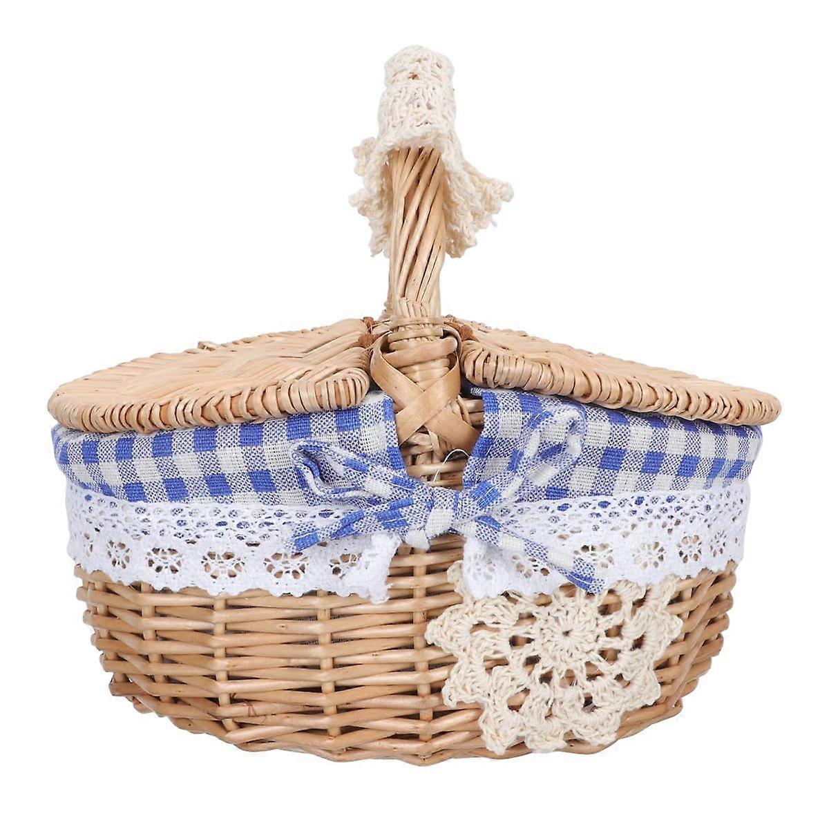 1 pcs Wicker Picnic Baskets with Handle and Lid, Double Lids Wicker Picnic Basket for Picnic(26*18*15cm)