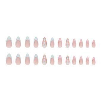 Pink Frosted Almond Fake Nails Ultra Flexible  Glue Models