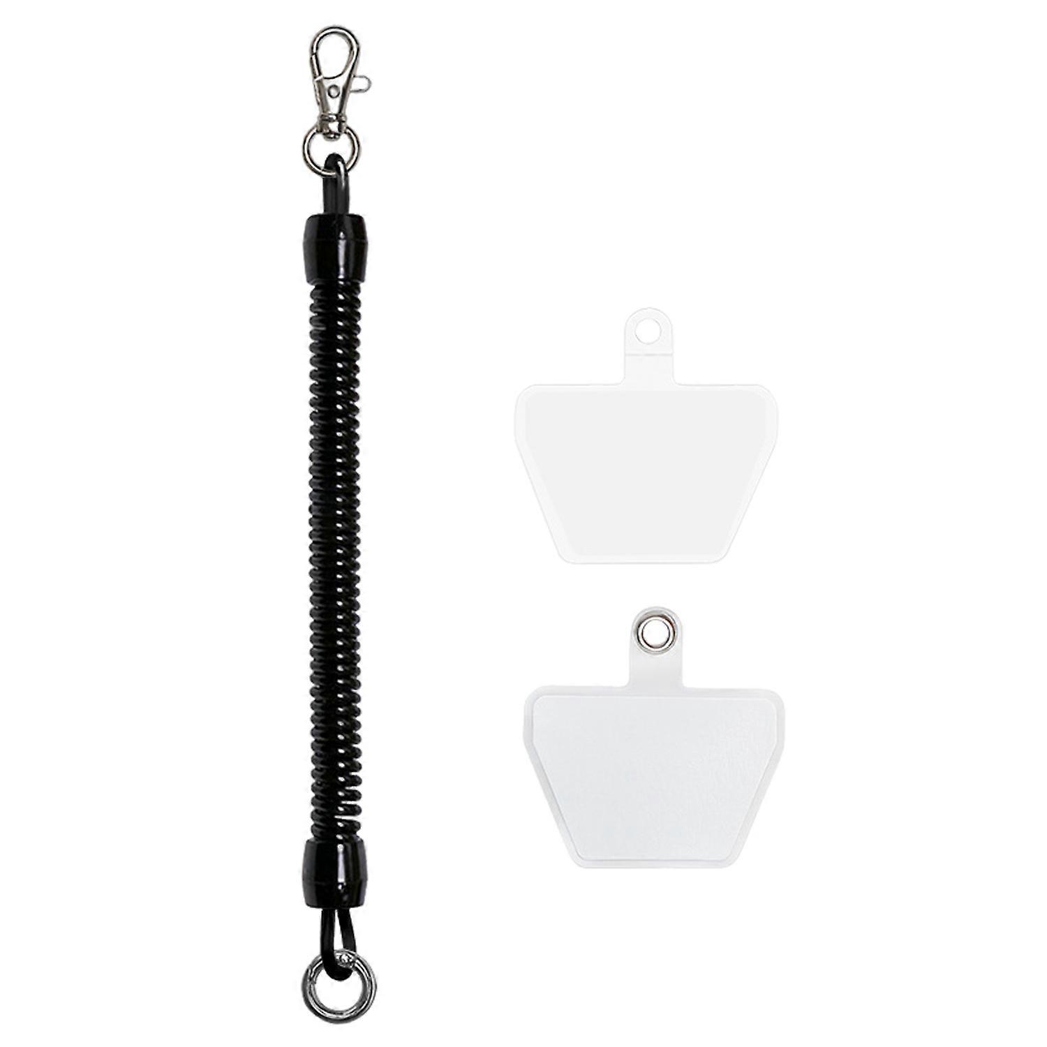 Mobile Phone Lanyard Tether with 2 Patches Anti-lost Rope Lightweight PVC Spring Cord Anti-theft