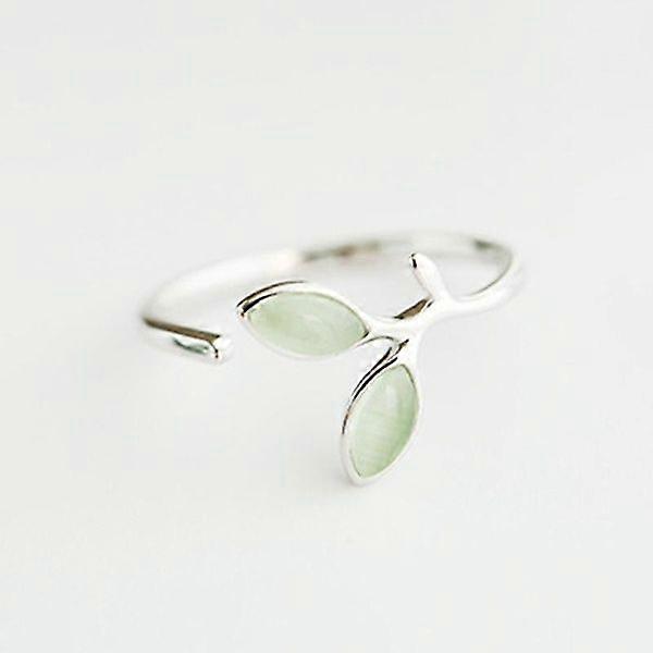 Green Opal Leaf Bud Open Ring