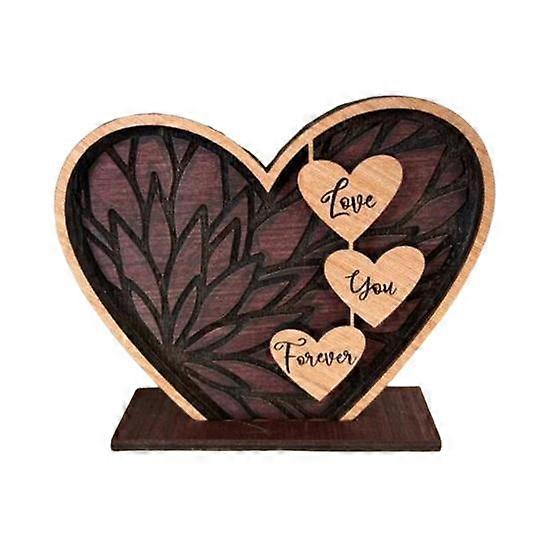Love Heart Table Sign with Base Wooden Love You Heart Shape Desktop