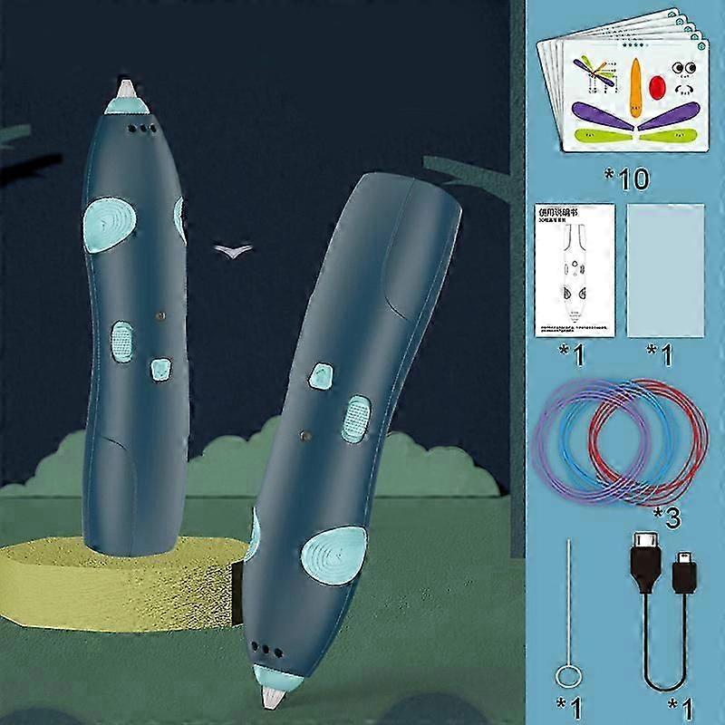 3d Pen For Kids Usb Rechargeable 3d Printer Set With 10 X Drawing Molds Low Temperature Easy To Use  Blue