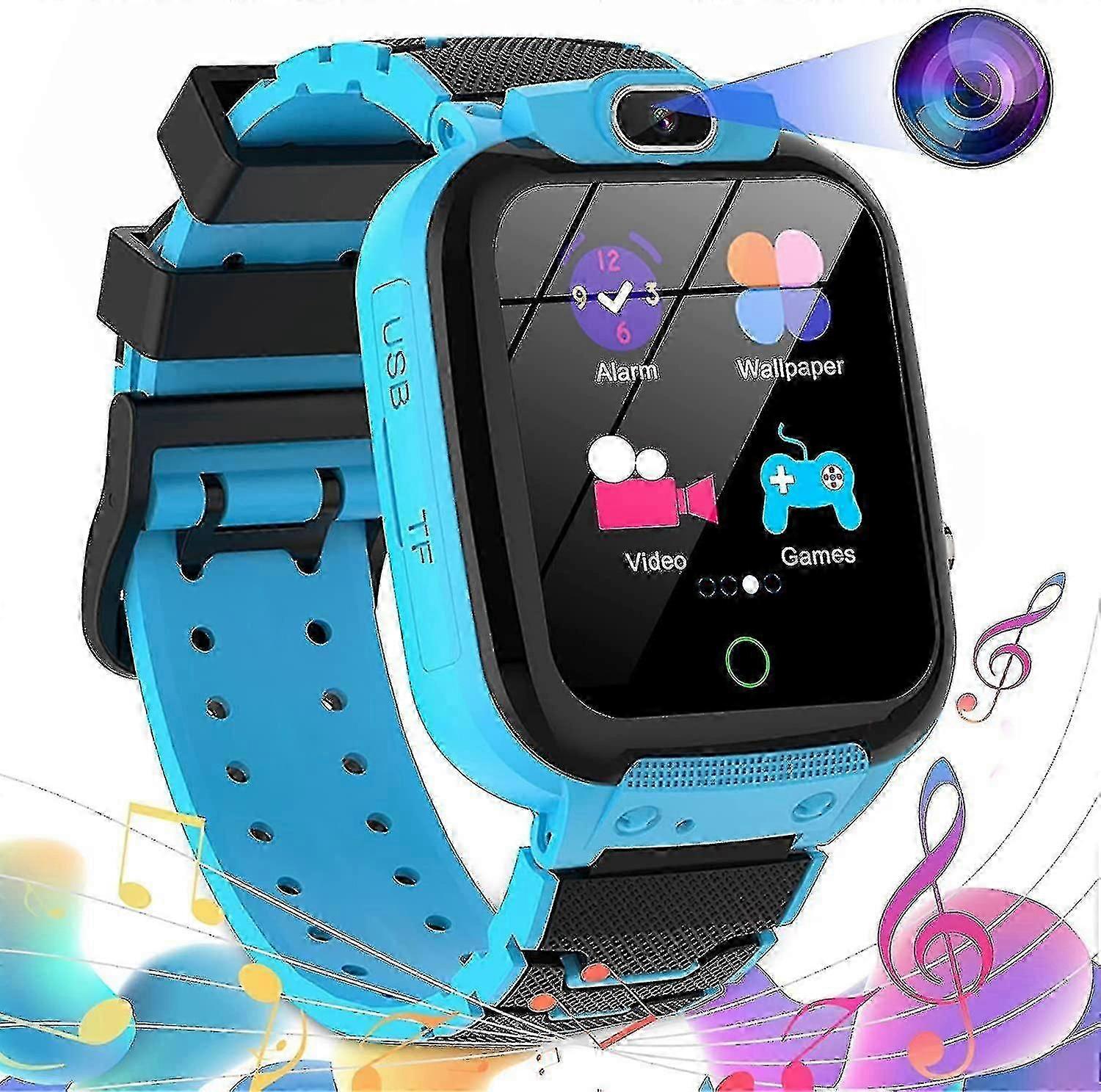 Barn Smart Watch, Video 16games Music Player Smartwatch för barn kamerainspelare larm Touch Lcd för pojkar flickor födelsedag gåvorblue