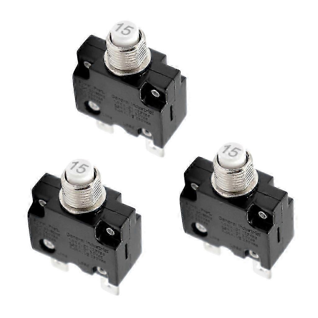 3x Waterproof Car Push Button Circuit Breaker W/ Quick Connect Terminals 15a