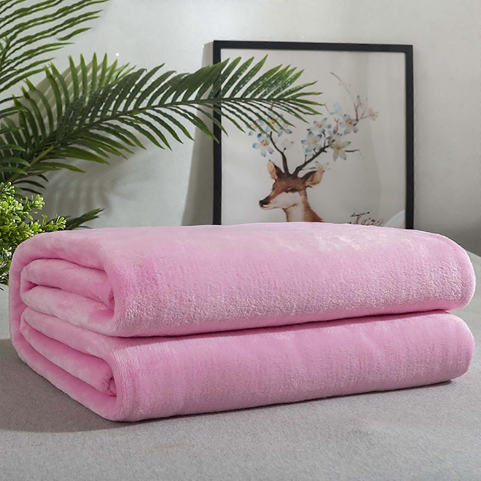 Solid Color Flannel Blanket Summer Conditioning Blanket Office Nap Blanket -layer Double-sided Flannel Blanket All Season Thin Blanket