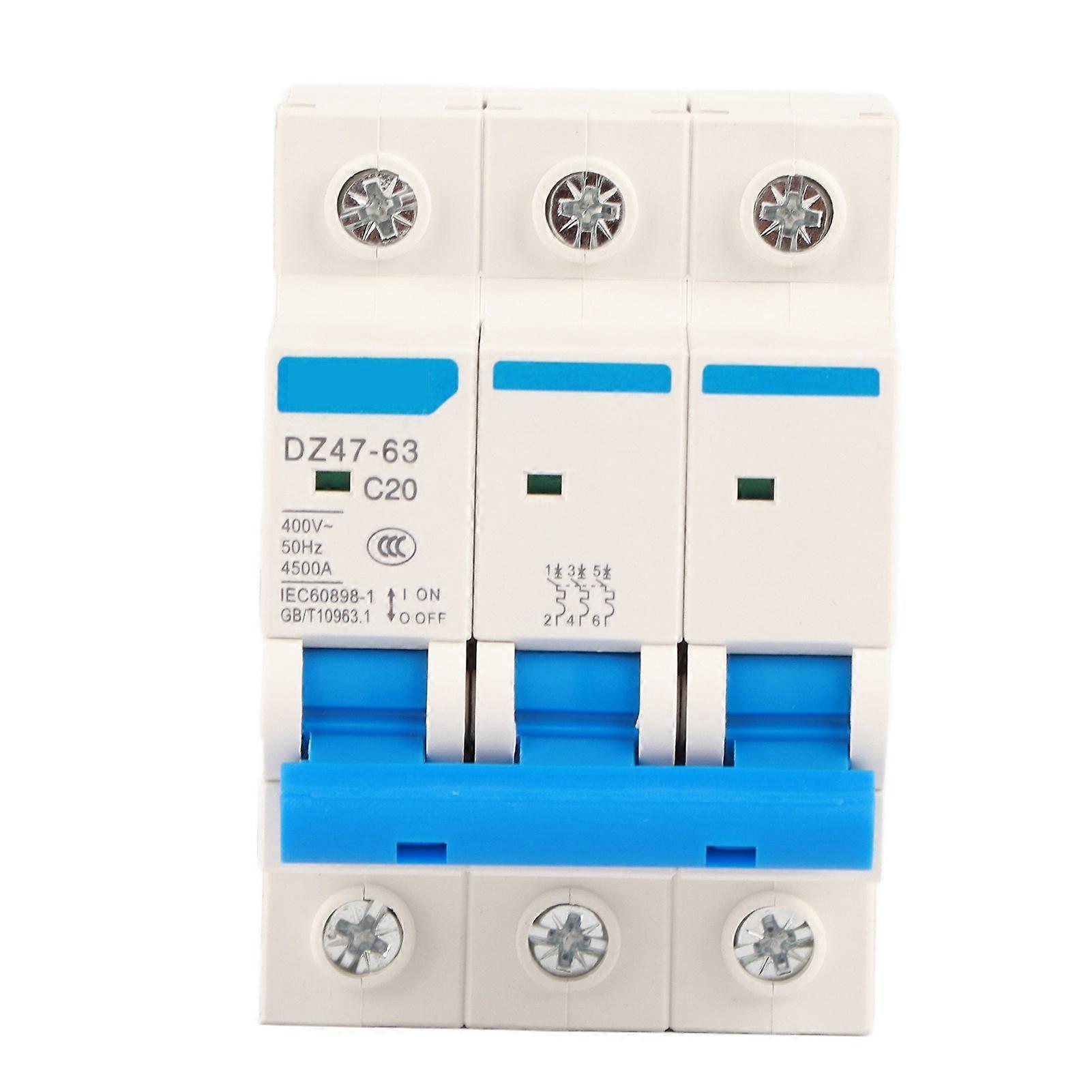 AC 400V 6/10/16/20A 3 Pole Miniature Circuit Breaker MCB Safety Breaker DZ47‑63 (20A)
