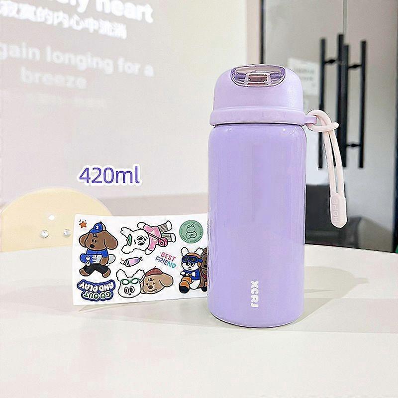 14oz Insulated Stainless Steel Leakproof Thermos Water Bottle for Sports,Travel,School-Purple